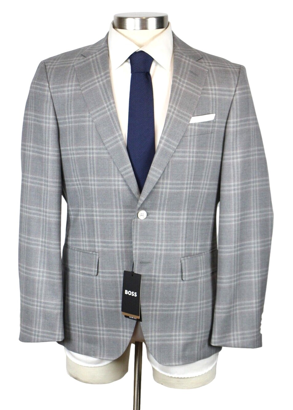 Hugo Boss Hutson Sport Coat 36 R Mens Slim fit Grey Plaid Wool Two Button 46 EU